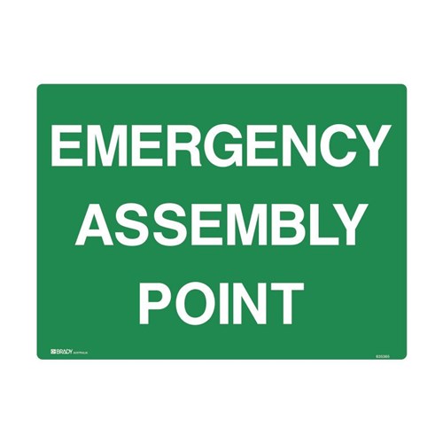 Metal Emergency Sign 600x450 Emergency Assembly Point Green White